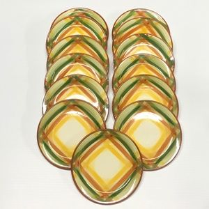 VINTAGE HAND-PAINTED VERNONWARE - HOMESPUN - (SET OF 13) 6 1/2" SAUCER/PLATE